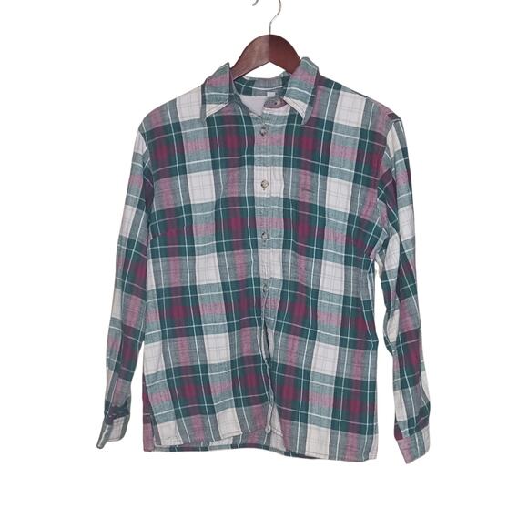 Women's Guess Green Flannel Button-Up Shirt Size Large - Picture 1 of 3